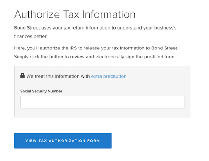 bond street loan application authorize tax info 